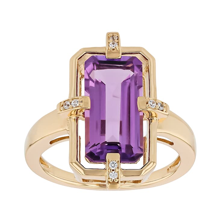 Amethyst Rectangular Octagonal And White Zircon Ring In 18K Gold Over
Sterling Silver 3.44ctw