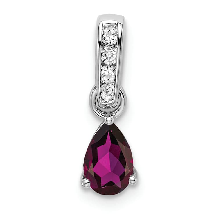 Rhodium Over 10k White Gold 0.5 cttw Pear Rhodolite Garnet and Accent
Diamond Pendant