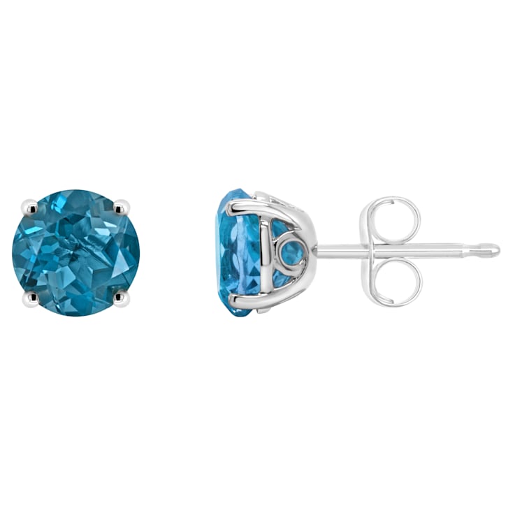 6mm Round London Blue Topaz Rhodium Over Sterling Silver Stud Earrings
