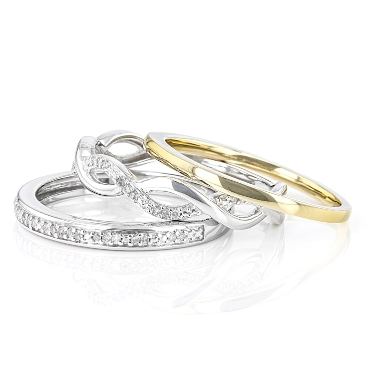 White Diamond Rhodium And 14k Yellow Gold Over Sterling Silver 3
Stackable Rings 0.10ctw