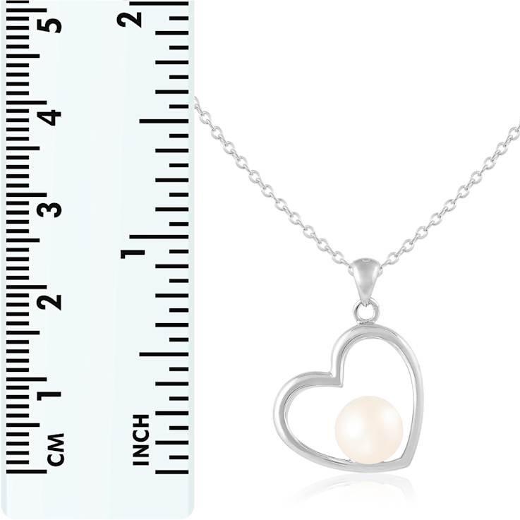 7.5-8mm Button White Cultured Freshwater Pearl Rhodium Over Sterling
Silver Pendant