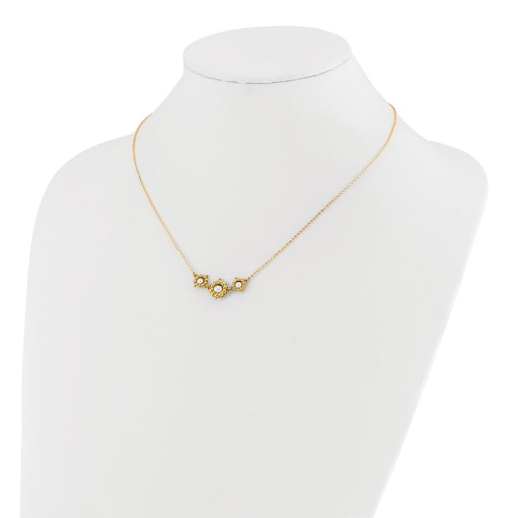 14K Yellow Gold Polished Freshwater Cultured Pearl Flower 16-inch with
2-inch Extension Necklace