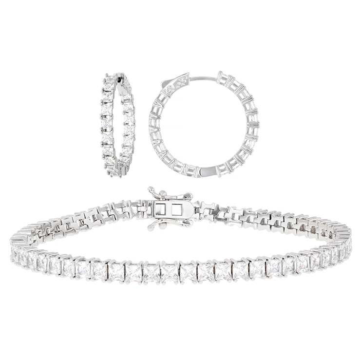 Princess Cut CZ Tennis Bracelet And Inside-Out Hoop Earring Set