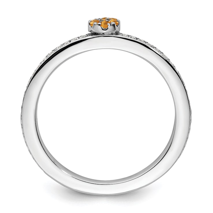 14K White Gold Stackable Expressions Citrine and Diamond Ring 0.075ctw