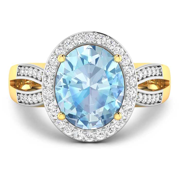 3.29 ctw Oval Blue Aquamarine and Diamond 14K Yellow Gold Split Shank
Halo Ring