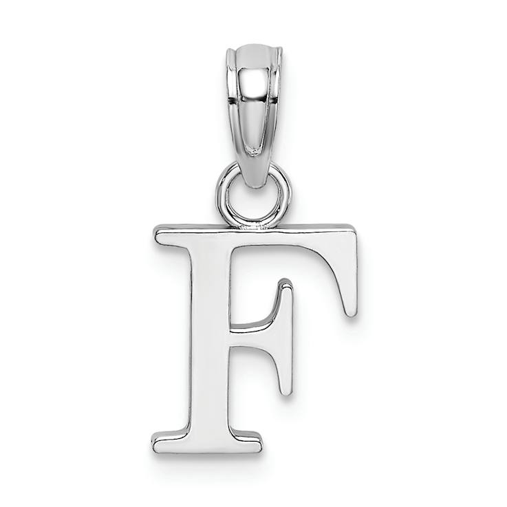 Rhodium Over 14k White Gold Polished Block Letter F Initial Pendant