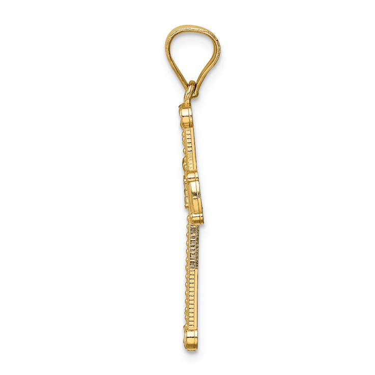 14k Two-tone Gold Diamond-Cut and Beaded Textured Cross Pendant