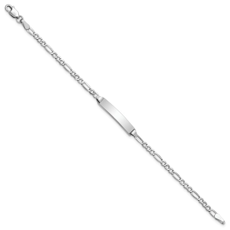 Rhodium Over 14k White Gold Semi-Solid Polished Figaro Link ID Bracelet