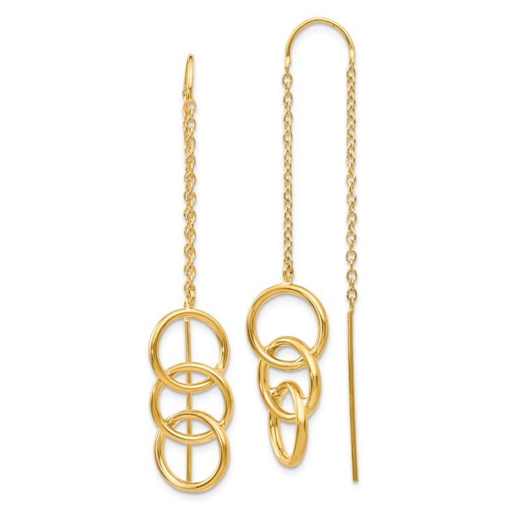 14k Yellow Gold Triple Circle Dangle Earrings
