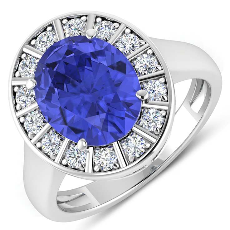 3.85ctw Violet Tanzanite and Diamond 14K White Gold Halo Ring