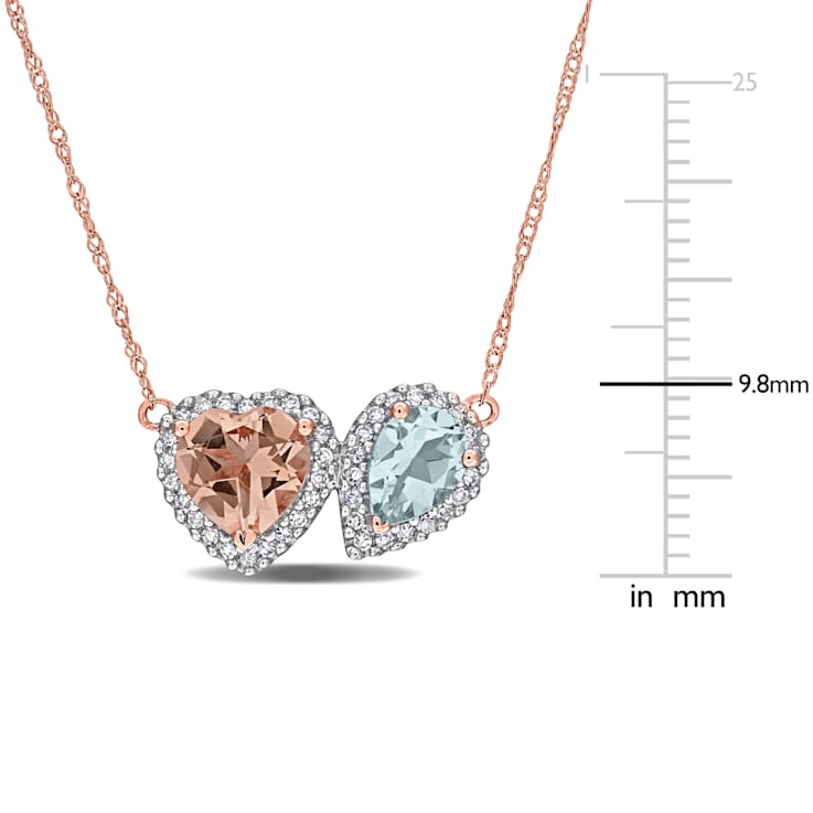 Morganita, Aquamarine & Diamond 14K Rose Gold Pendant With Chain 1.95ctw