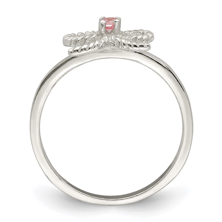 Sterling Silver Polished and Twisted Pink Cubic Zirconia Bow Children's Ring