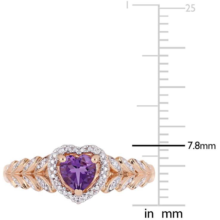 Amethyst and Diamond 10K Rose Gold Heart Ring 0.45ctw