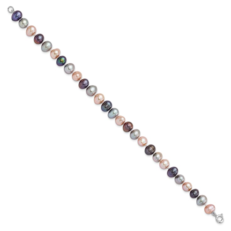 Rhodium Over Sterling Silver Multi-color Freshwater Pearl
Necklace/Bracelet/Earring Set