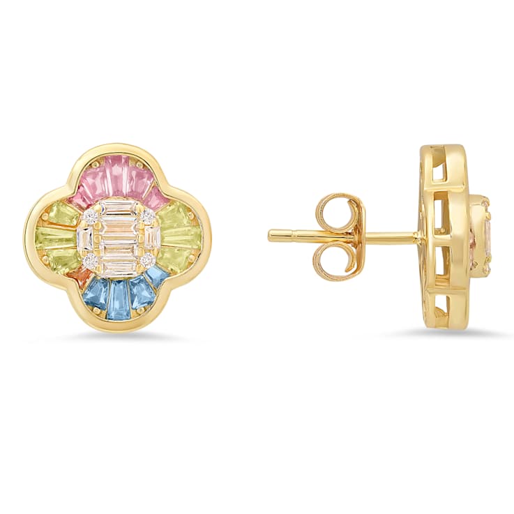 Pink, Yellow, Blue, And White Cubic Zirconia 14k Yellow Gold Over
Sterling Silver Earrings 1.64ctw