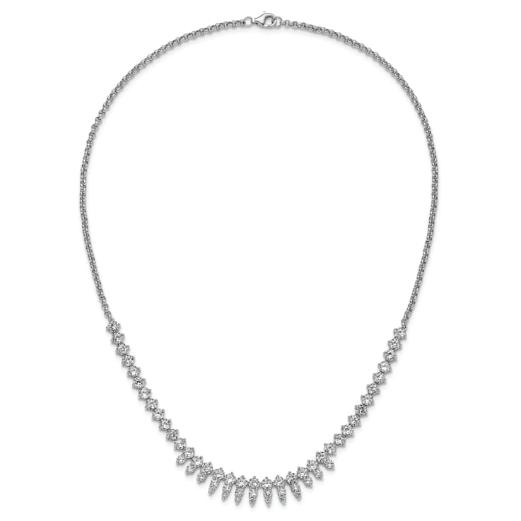 Rhodium Over Sterling Silver Polished Fancy Cubic Zirconia Necklace