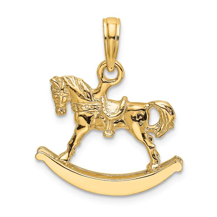 14k Yellow Gold 3D Polished and Textured Children's Rocking Horse Charm