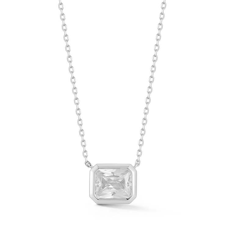 Rachel Zoe Rectangle CZ Solitaire Pendant Necklace in Rhodium Over
Sterling Silver