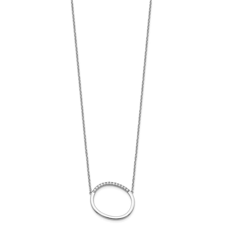 Rhodium Over 14k White Gold Sideways Diamond Initial O Pendant Cable
Link 18 Inch Necklace