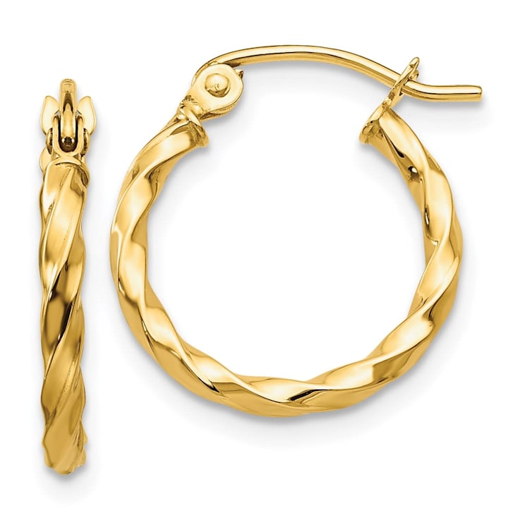 14k Yellow Gold 12mm x 2mm Twist Polished Hoop Earring - VG217A 14k Yellow Gold 12mm x 2mm Twist Polished Hoop Earring - VG217A