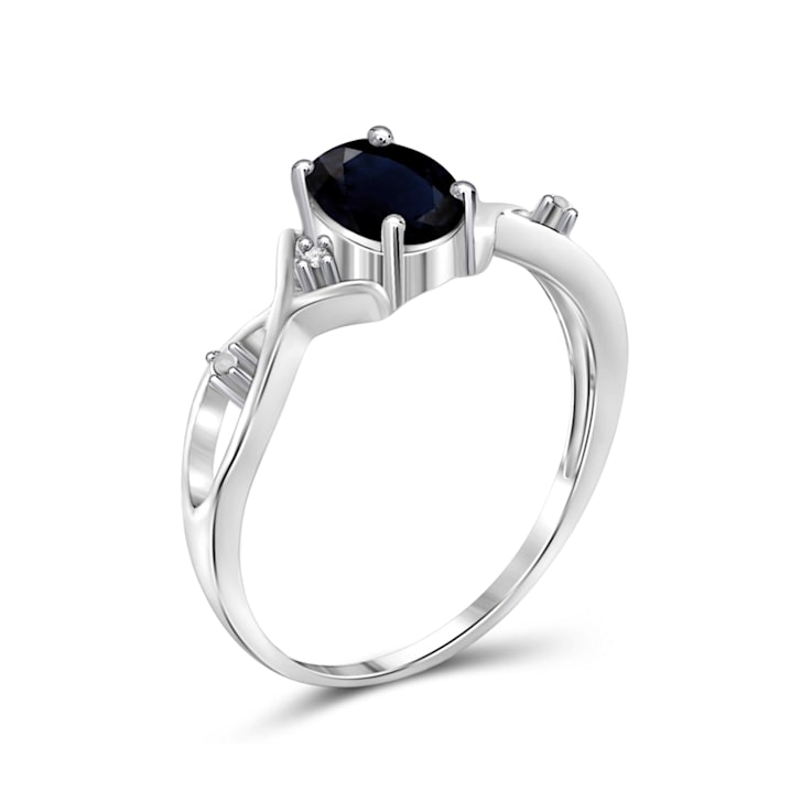 Black Sapphire with White Diamond Accent Rhodium Over Sterling Silver
Ring 1.00ctw