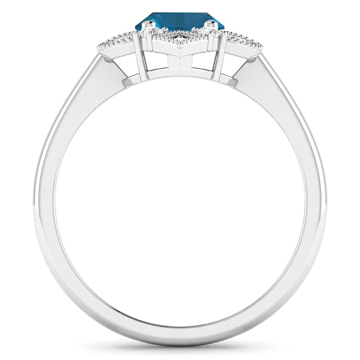 1.3ctw London Blue Topaz and Diamond 14K White Gold Halo Ring