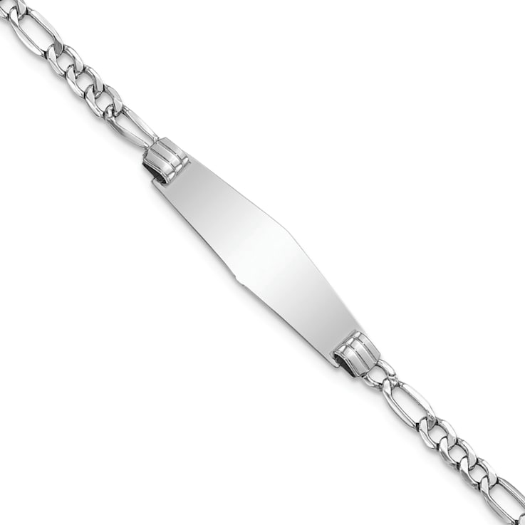 Rhodium Over 14k White Gold Soft Diamond Shape Figaro Link ID Bracelet
