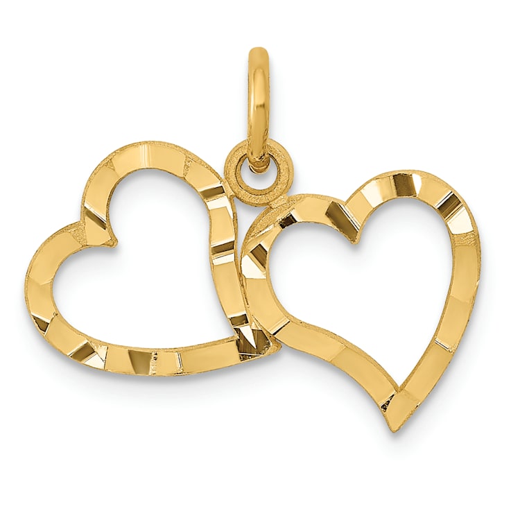 14k Yellow Gold Polished and Diamond-Cut Double Heart Pendant