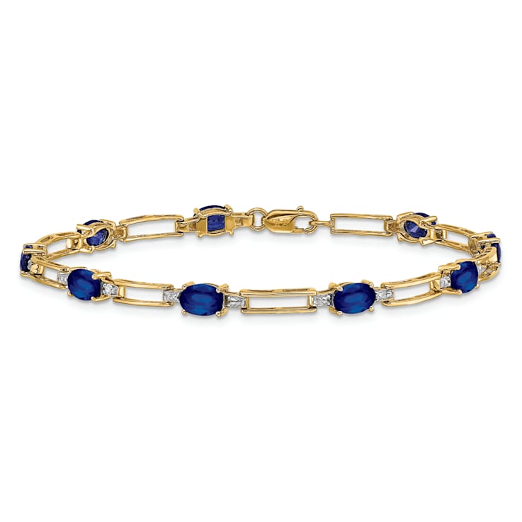14k Yellow Gold and Rhodium Over 14k Yellow Gold Diamond and Sapphire Bracelet