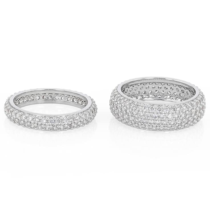 CZ Stackable Band Ring Set in Rhodium Over Brass