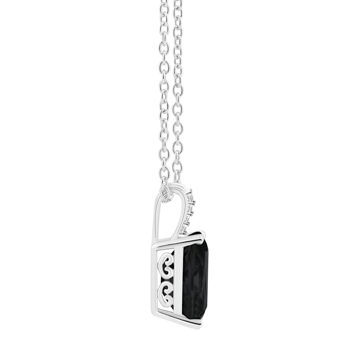 10x8mm Emerald Cut Black Onyx With Diamond Accents Rhodium Over Sterling
Silver Pendant with Chain