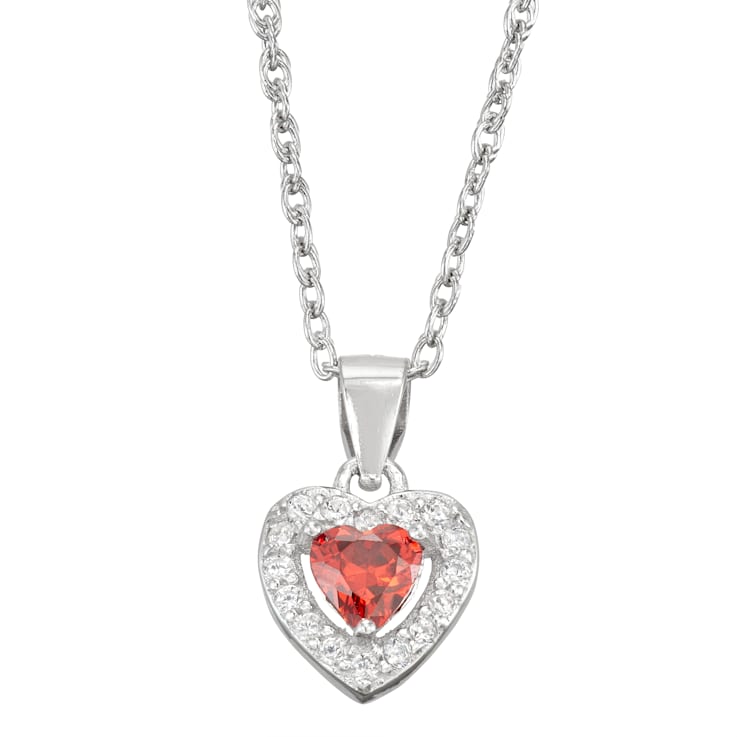 Red And White Cubic Zirconia Rhodium Over Silver Children's Heart
Pendant With Chain 0.49ctw