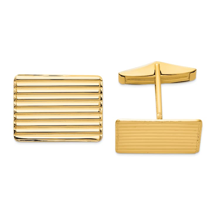 14k Yellow Gold Men's Grooved Cuff Links