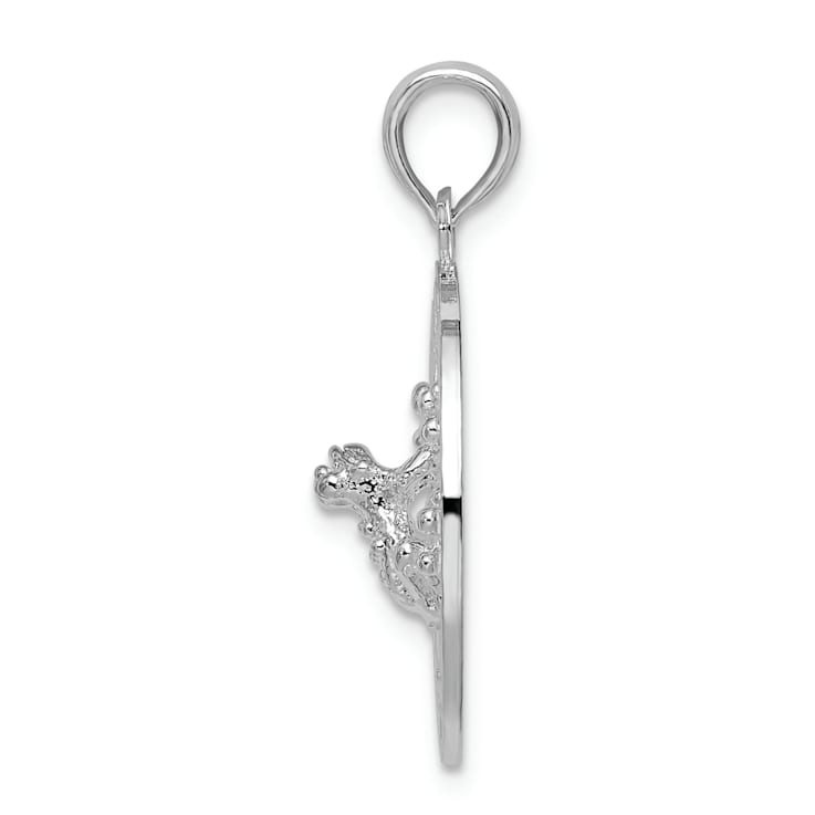 Rhodium Over Sterling Silver Polished Puerto Rico Circle Frog Pendant