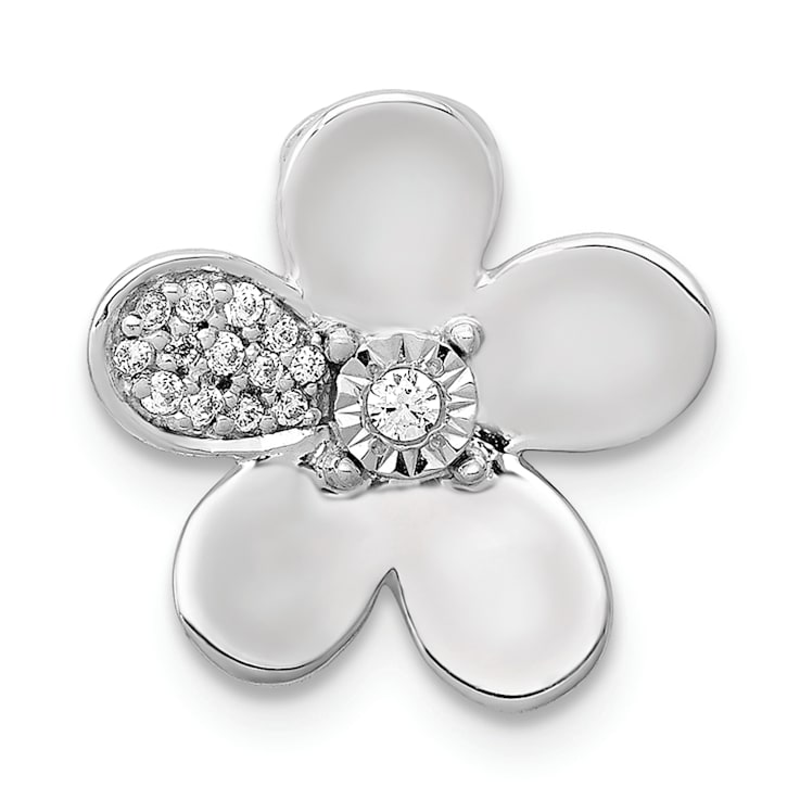 Rhodium Over 14k White Gold Diamond Flower Chain Slide Pendant