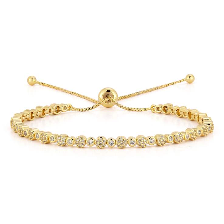 Rachel Zoe CZ Adjustable Tennis Bracelet in 14K Gold Over Brass