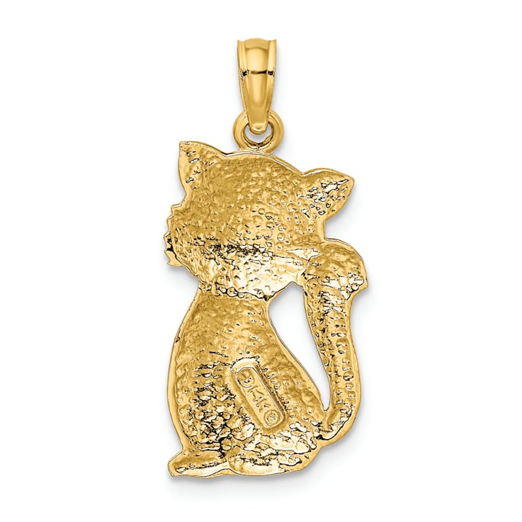 14k Yellow Gold Textured Sitting Cat Pendant