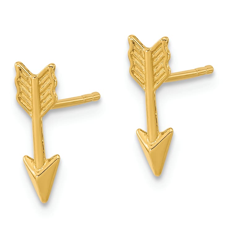 14k Yellow Gold Polished and Textured Arrow Stud Earrings