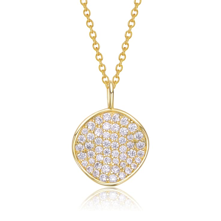 Pave CZ Circle Pendant Necklace In 14K Gold Over Brass