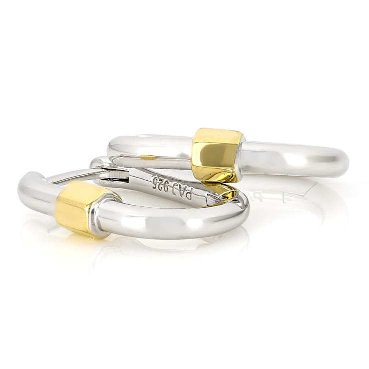 Two-Tone Paperclip Hoop Earrings In 18K Gold Over Sterling Silver