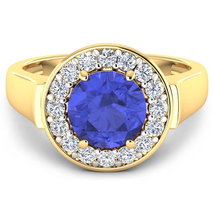 2.5ctw Violet Tanzanite and Diamond 14K Yellow Gold Halo Ring