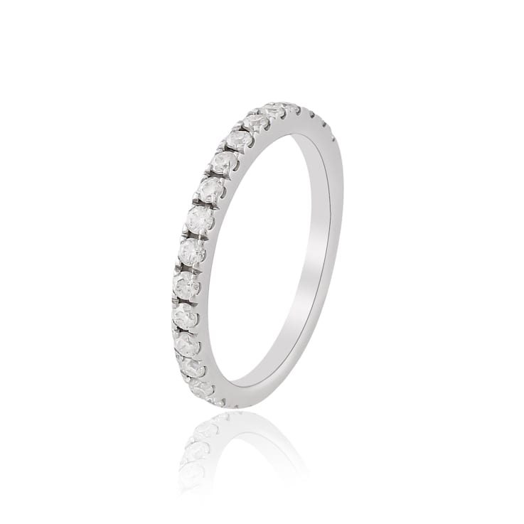White Moissanite Rhodium Over Sterling Silver Eternity Band Ring, 0.70ctw