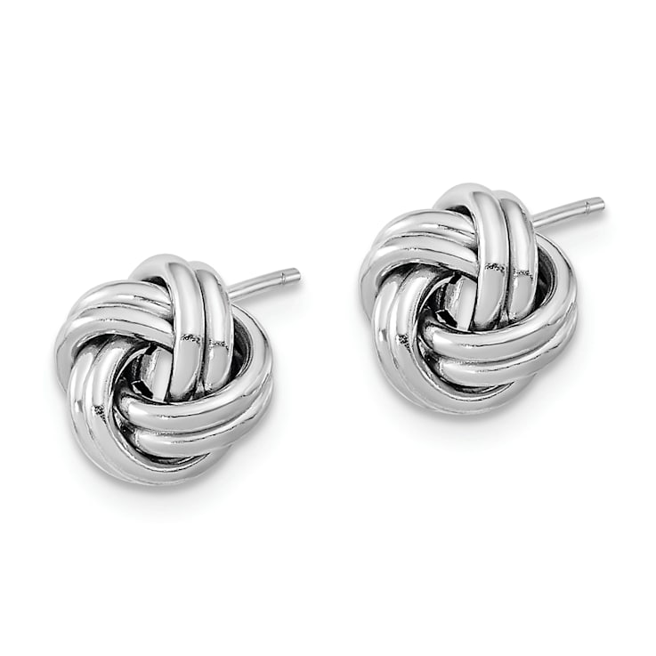 Rhodium Over 14k White Gold 9mm Polished Double Love Knot Stud Earrings