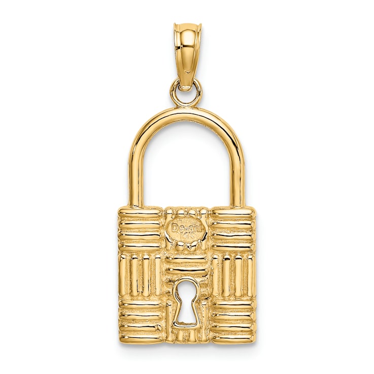 14K Yellow Gold 3D Padlock with Key Hole Charm