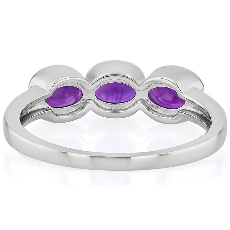 Amethyst Three-Stone Ring In Platinum Over Sterling Silver
