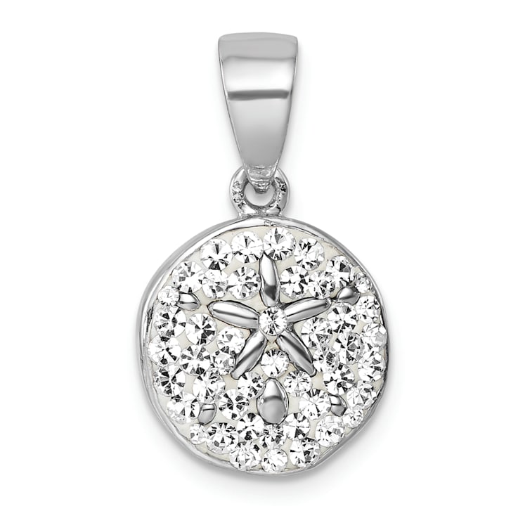 Rhodium Over Sterling Silver Polished Crystal Sand Dollar Pendant
