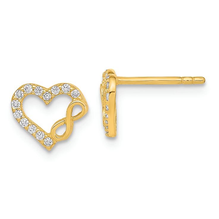 14k Yellow Gold Polished Cut-Out Heart and Infinity Sign Cubic Zirconia
Stud Earrings