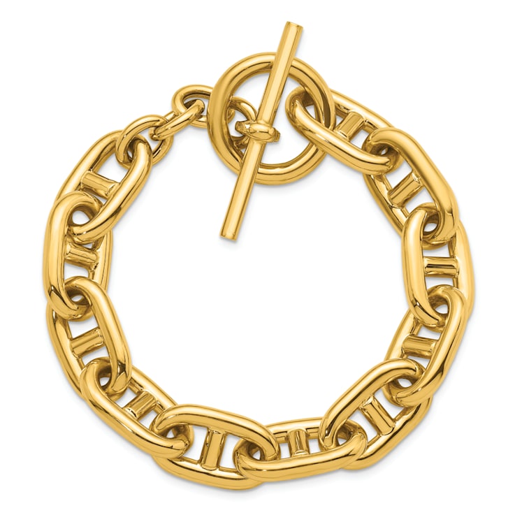 14K Yellow Gold Anchor Link 12.5mm 8.5 inch Toggle Bracelet