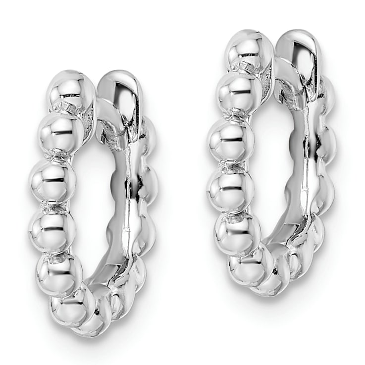 Rhodium Over Sterling Silver Beaded Hoop Earrings