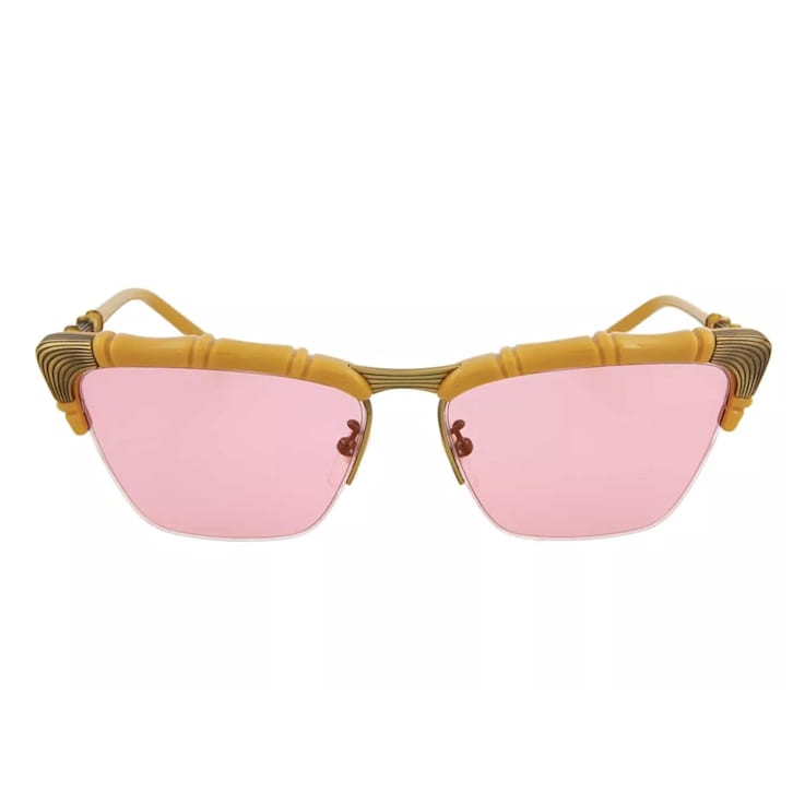 Gucci Brushed Gold Tone and Caramel Frame / Pink Lens Sunglasses